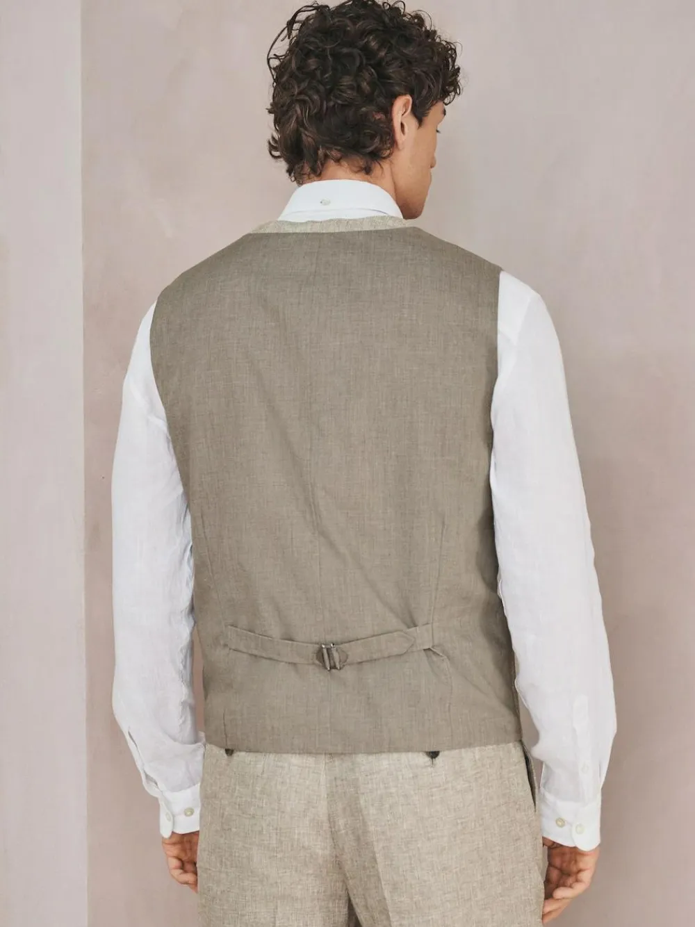 Online Next Linen Blend Texture Suit Waistcoat Neutral