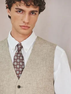 Online Next Linen Blend Texture Suit Waistcoat Neutral