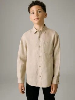 Online Next Long Sleeve 100% Linen Shirt (3-16yrs) Neutral