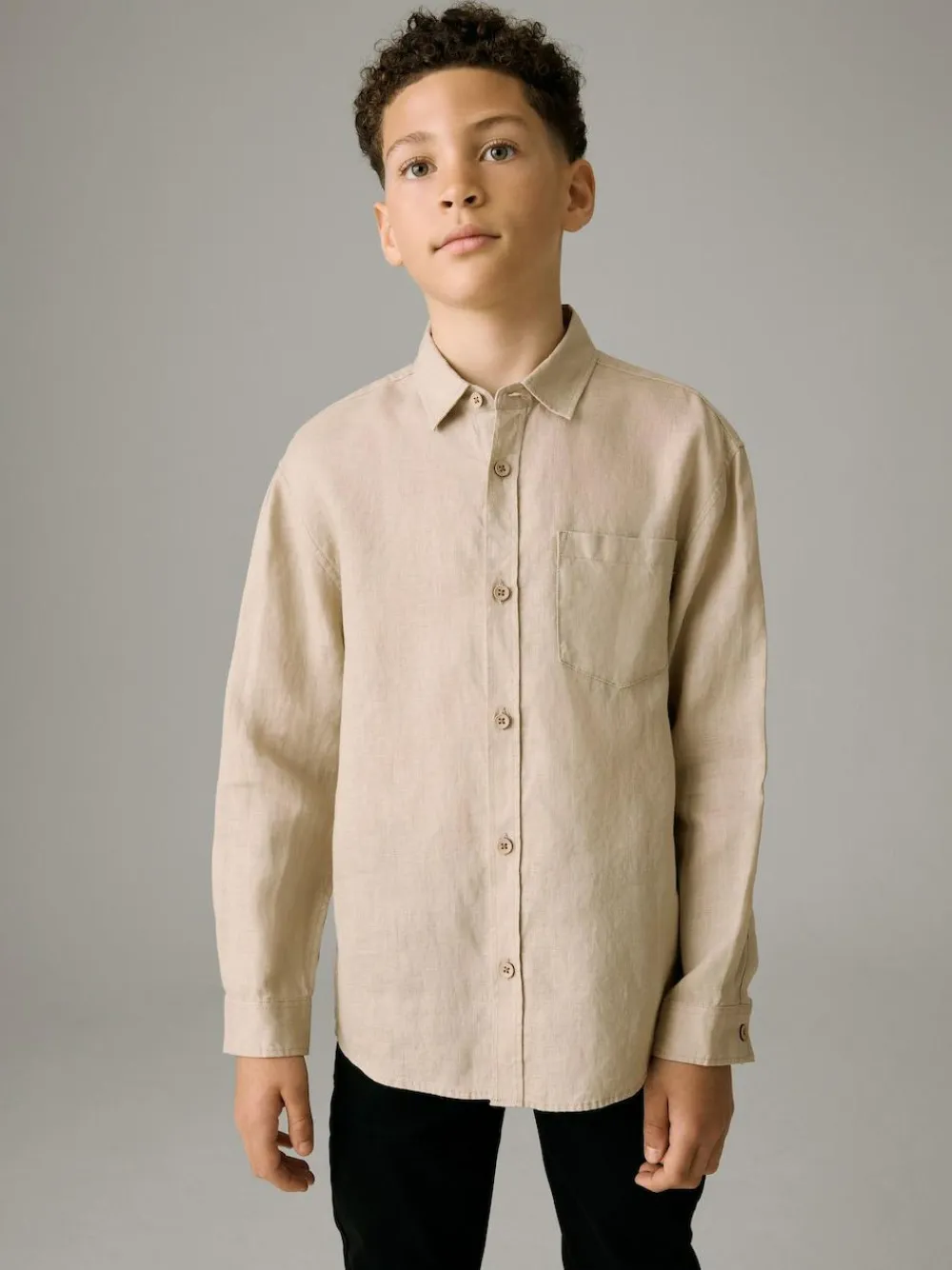 Online Next Long Sleeve 100% Linen Shirt (3-16yrs) Neutral