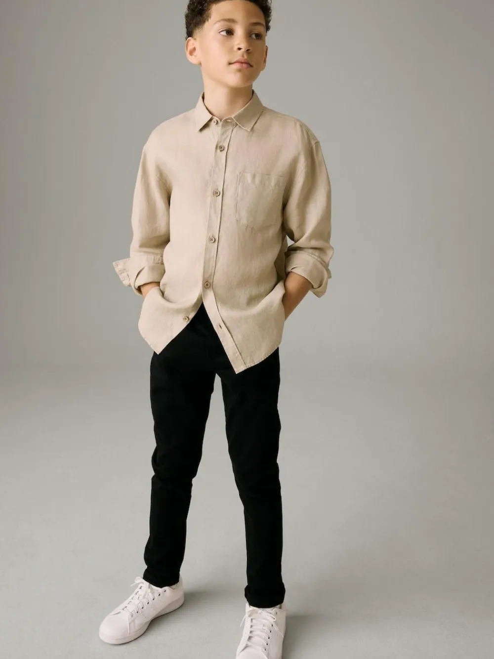 Online Next Long Sleeve 100% Linen Shirt (3-16yrs) Neutral