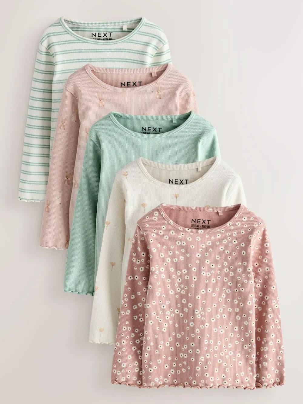 Next Neutral Long Sleeve Rib Tops 5 Pack (3mths-7yrs)^ Newborn Clothing|Baby Girls