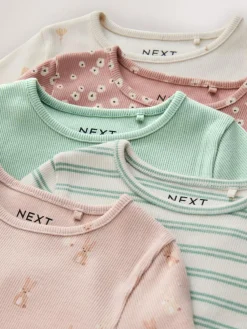 Next Neutral Long Sleeve Rib Tops 5 Pack (3mths-7yrs)^ Newborn Clothing|Baby Girls