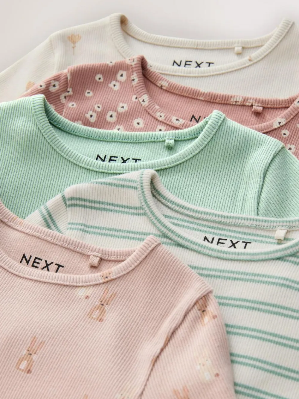 Next Neutral Long Sleeve Rib Tops 5 Pack (3mths-7yrs)^ Newborn Clothing|Baby Girls
