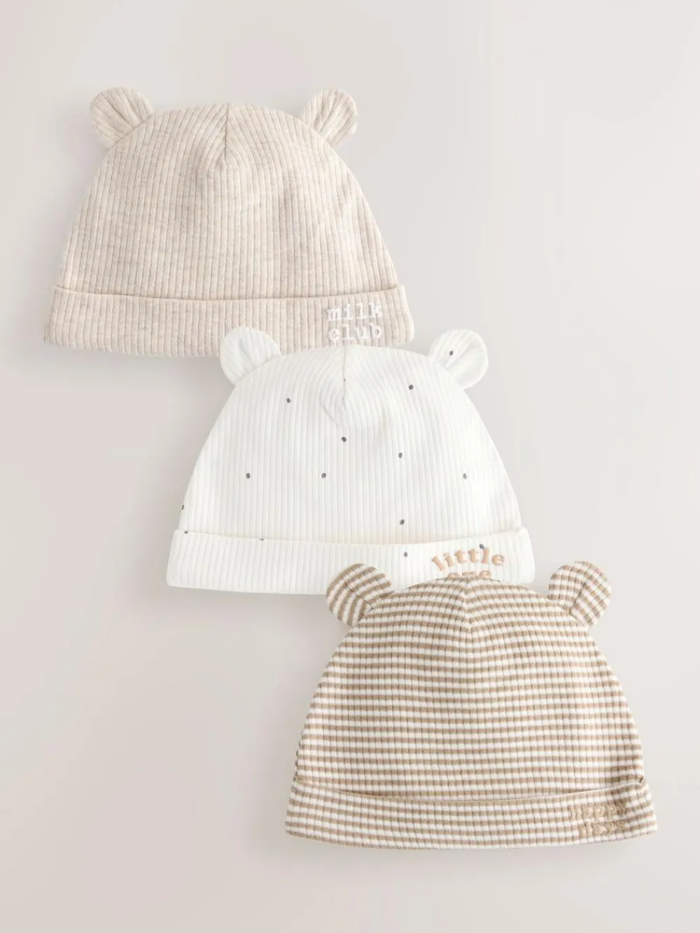 Best Next Neutral Milk Club Baby Beanies 3 Pack (0-12mths)