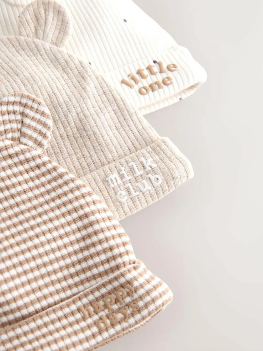Best Next Neutral Milk Club Baby Beanies 3 Pack (0-12mths)