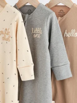 Discount Next Neutral Milk Club Baby Two Way Zip 100% Cotton Sleepsuits 3 Pack (0mths-2yrs)