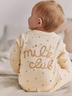 Discount Next Neutral Milk Club Baby Two Way Zip 100% Cotton Sleepsuits 3 Pack (0mths-2yrs)