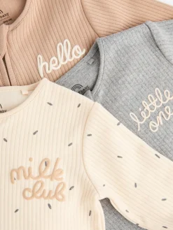 Discount Next Neutral Milk Club Baby Two Way Zip 100% Cotton Sleepsuits 3 Pack (0mths-2yrs)