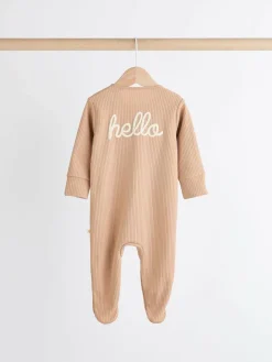 Discount Next Neutral Milk Club Baby Two Way Zip 100% Cotton Sleepsuits 3 Pack (0mths-2yrs)