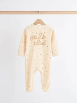 Discount Next Neutral Milk Club Baby Two Way Zip 100% Cotton Sleepsuits 3 Pack (0mths-2yrs)