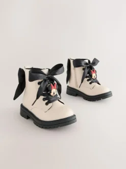 New Next Neutral Minnie Mouse Bow Detail Lace Up Ankle Boots