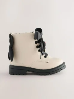 New Next Neutral Minnie Mouse Bow Detail Lace Up Ankle Boots