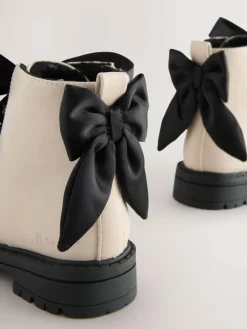 New Next Neutral Minnie Mouse Bow Detail Lace Up Ankle Boots