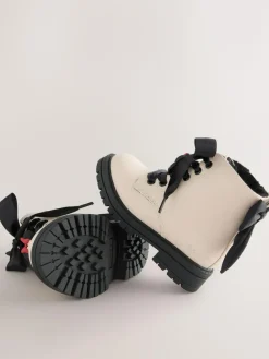 New Next Neutral Minnie Mouse Bow Detail Lace Up Ankle Boots