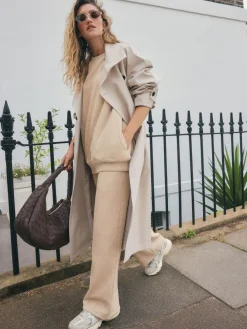 New Next Essential Wide Leg Jersey Joggers Neutral Neppy Textured