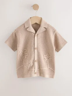 Next Textured Revere Collar Short Sleeve Knitted Polo Shirt (3mths-7yrs)^BOY Knitwear|Knitwear