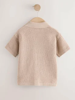 Next Textured Revere Collar Short Sleeve Knitted Polo Shirt (3mths-7yrs)^BOY Knitwear|Knitwear