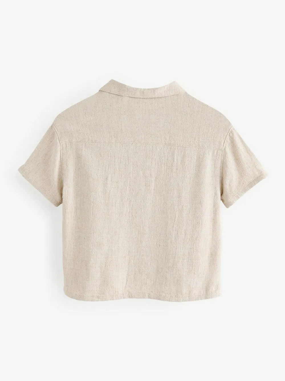 New Next Short Sleeves Linen Blend Revere Collar Shirt (3mths-7yrs) Neutral Plain
