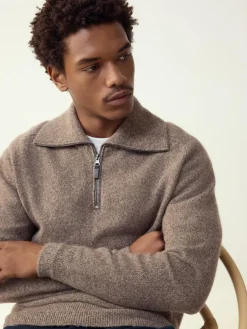 Discount Next Quarter Zip Neck Jumper with Wool Neutral