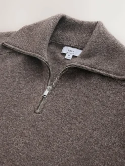 Discount Next Quarter Zip Neck Jumper with Wool Neutral