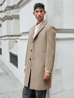 Hot Next Regular Fit Epsom Overcoat with Wool Neutral