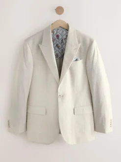 Next Neutral Regular Fit Linen Blend Check Suit Jacket^ Blazers & Formal Jackets