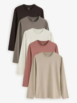 Outlet Next Regular Fit Regular Fit Long Sleeve 100% Cotton T-Shirts 5 Pack Neutral