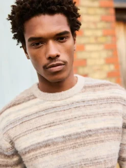 Next Neutral Regular Fit Stripe Crew Neck Jumper with Wool^ Knitwear|Knitwear