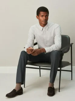 Outlet Next Regular Fit Textured Long Sleeve Formal Shirt with Trim Neutral