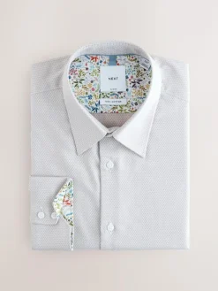 Outlet Next Regular Fit Textured Long Sleeve Formal Shirt with Trim Neutral