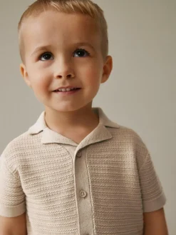 Next Revere Collar Short Sleeve Knitted Polo Shirt (3mths-7yrs)^BOY Knitwear|Knitwear