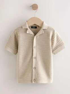 Next Revere Collar Short Sleeve Knitted Polo Shirt (3mths-7yrs)^BOY Knitwear|Knitwear