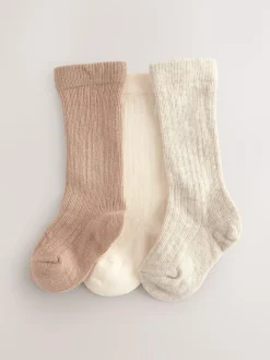 New Next Neutral Rib Knee High Baby Socks 3 Pack (0mths-2yrs)