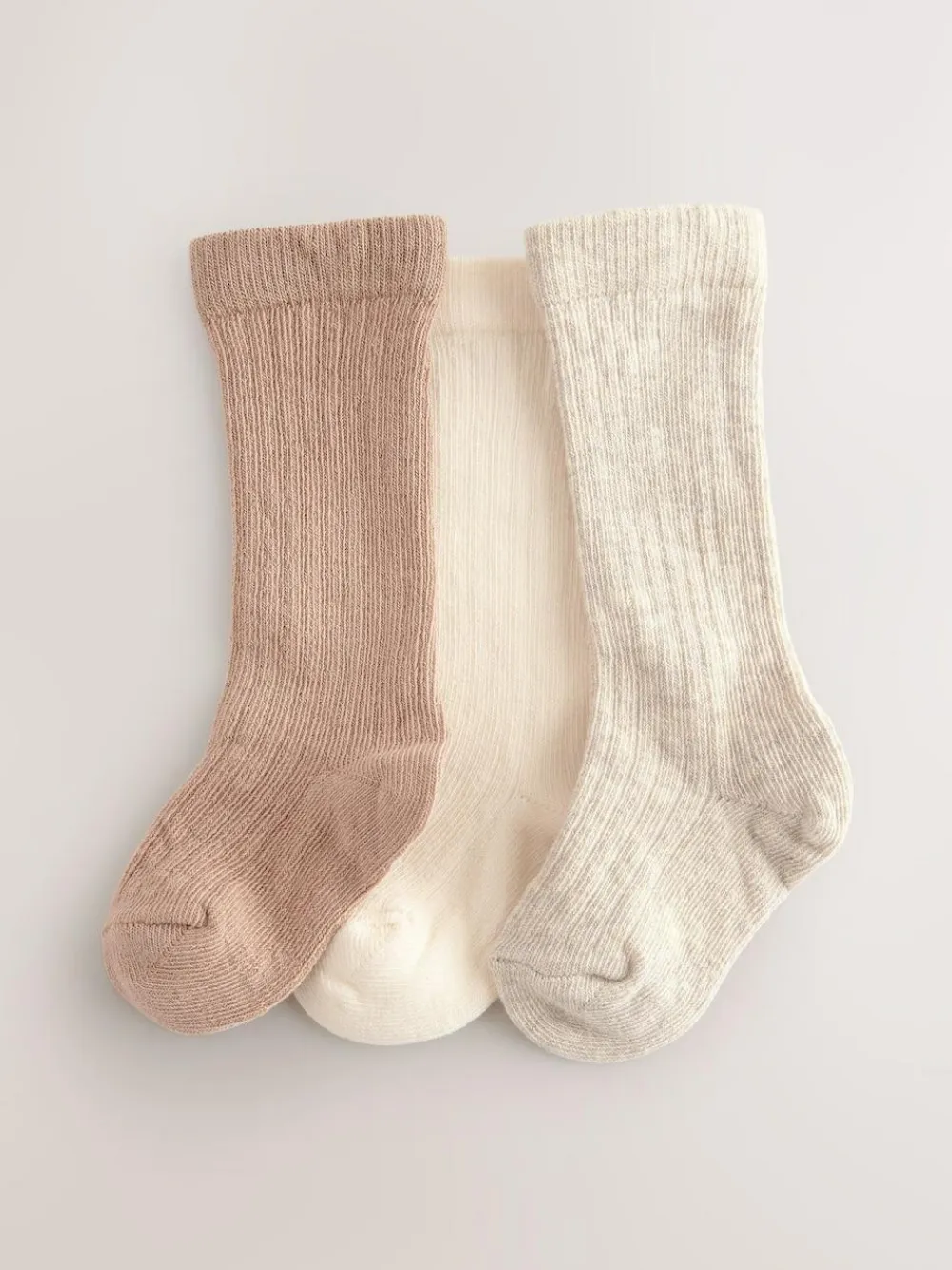 New Next Neutral Rib Knee High Baby Socks 3 Pack (0mths-2yrs)