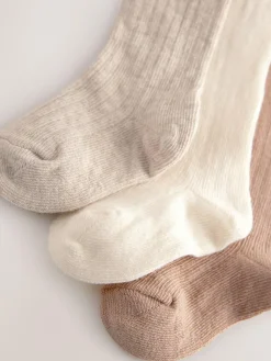 New Next Neutral Rib Knee High Baby Socks 3 Pack (0mths-2yrs)