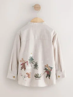 Best Next Long Sleeve Grandad Christmas Printed Shirt (3mths-10yrs) Neutral Scene