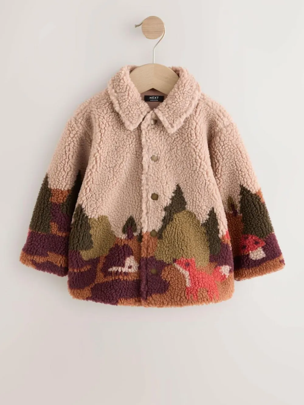 New Next Borg Fleece Shacket (3mths-7yrs) Neutral Scenic Print