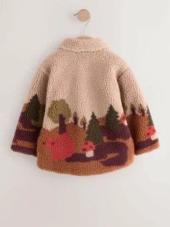 New Next Borg Fleece Shacket (3mths-7yrs) Neutral Scenic Print