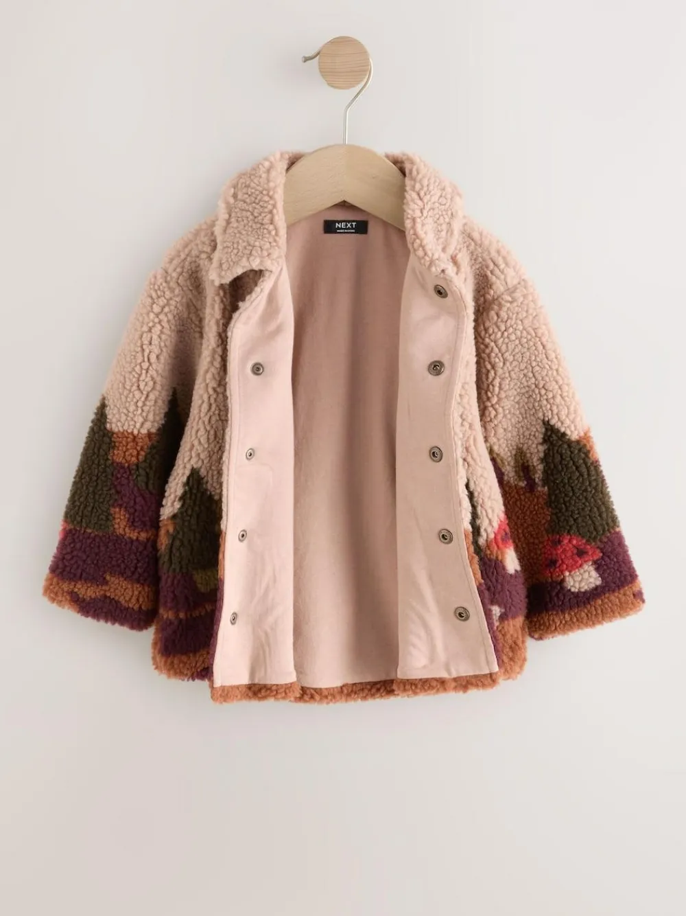 New Next Borg Fleece Shacket (3mths-7yrs) Neutral Scenic Print