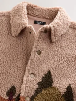 New Next Borg Fleece Shacket (3mths-7yrs) Neutral Scenic Print