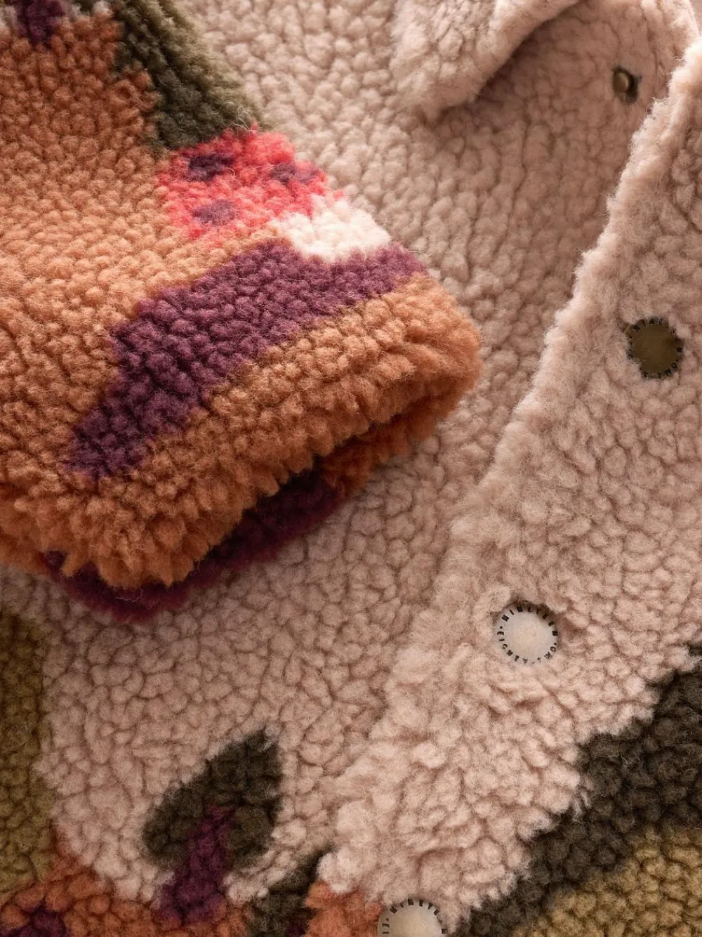 New Next Borg Fleece Shacket (3mths-7yrs) Neutral Scenic Print