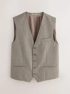 Next Neutral Signature Marzotto 100% Italian Wool Check Suit Waistcoat^ Vests