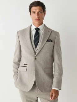 Sale Next Neutral Slim Fit Nova Fides Italian Wool Blend Trimmed Textured Suit Jacket