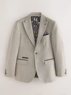 Sale Next Neutral Slim Fit Nova Fides Italian Wool Blend Trimmed Textured Suit Jacket