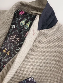 Sale Next Neutral Slim Fit Nova Fides Italian Wool Blend Trimmed Textured Suit Jacket