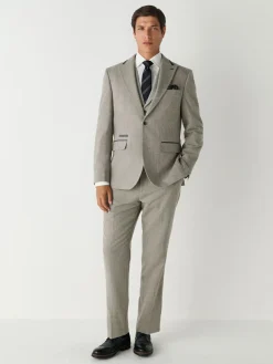 New Next Neutral Slim Fit Nova Fides Italian Wool Blend Trimmed Textured Suit Waistcoat