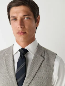 New Next Neutral Slim Fit Nova Fides Italian Wool Blend Trimmed Textured Suit Waistcoat