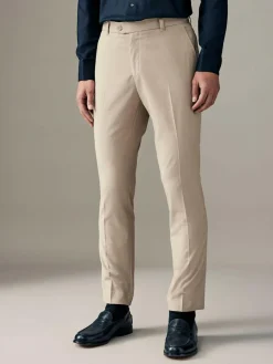 Next Neutral Slim Fit Stretch Smart Trousers
