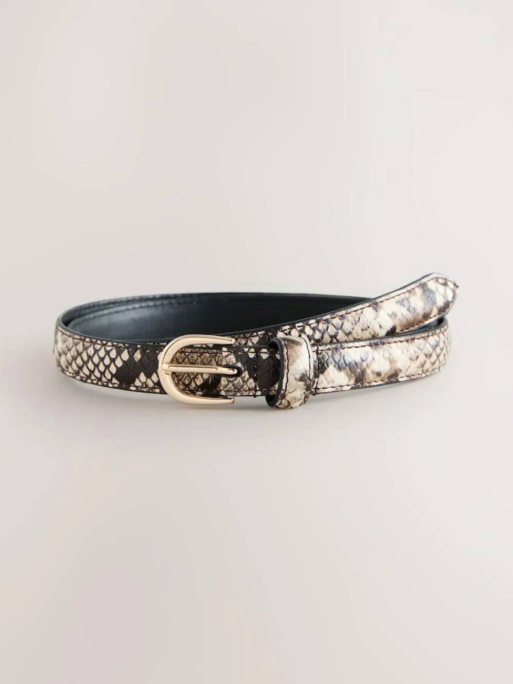 Next Neutral Snake Effect Skinny Leather Belt^Women Belts